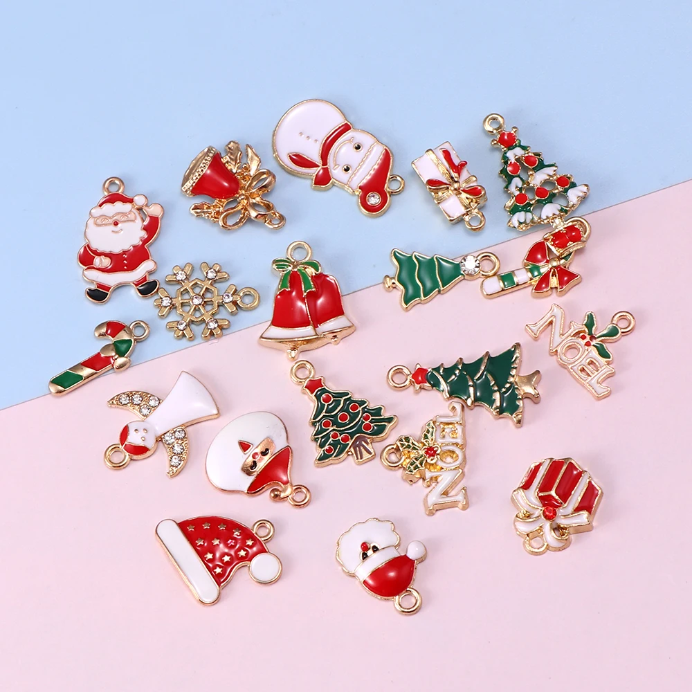 10-80pcs Enamel Christmas Charms Fashion Metal Alloy Xmas Pendant DIY Jewelry Making Accessories Christmas Decoration christmas decorations
