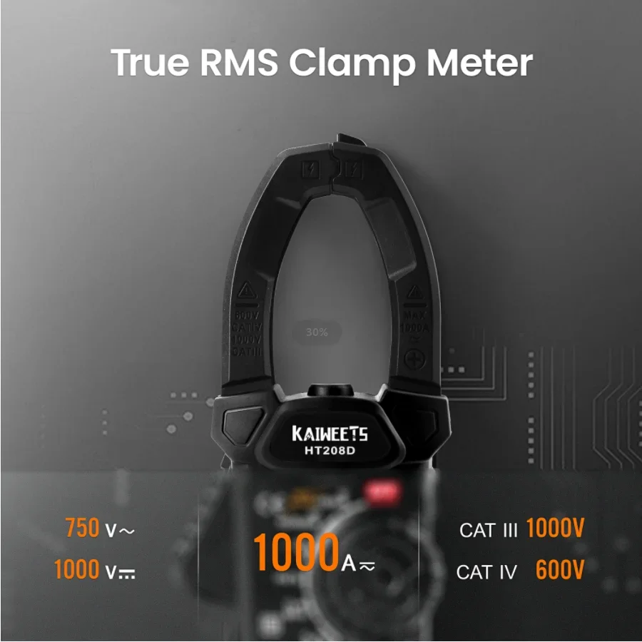 KAIWEETS HT208D Portable Handheld Digital Clamp Meter 6000 Counts AC/DC Voltage Current Capacitive Multimeter Tester