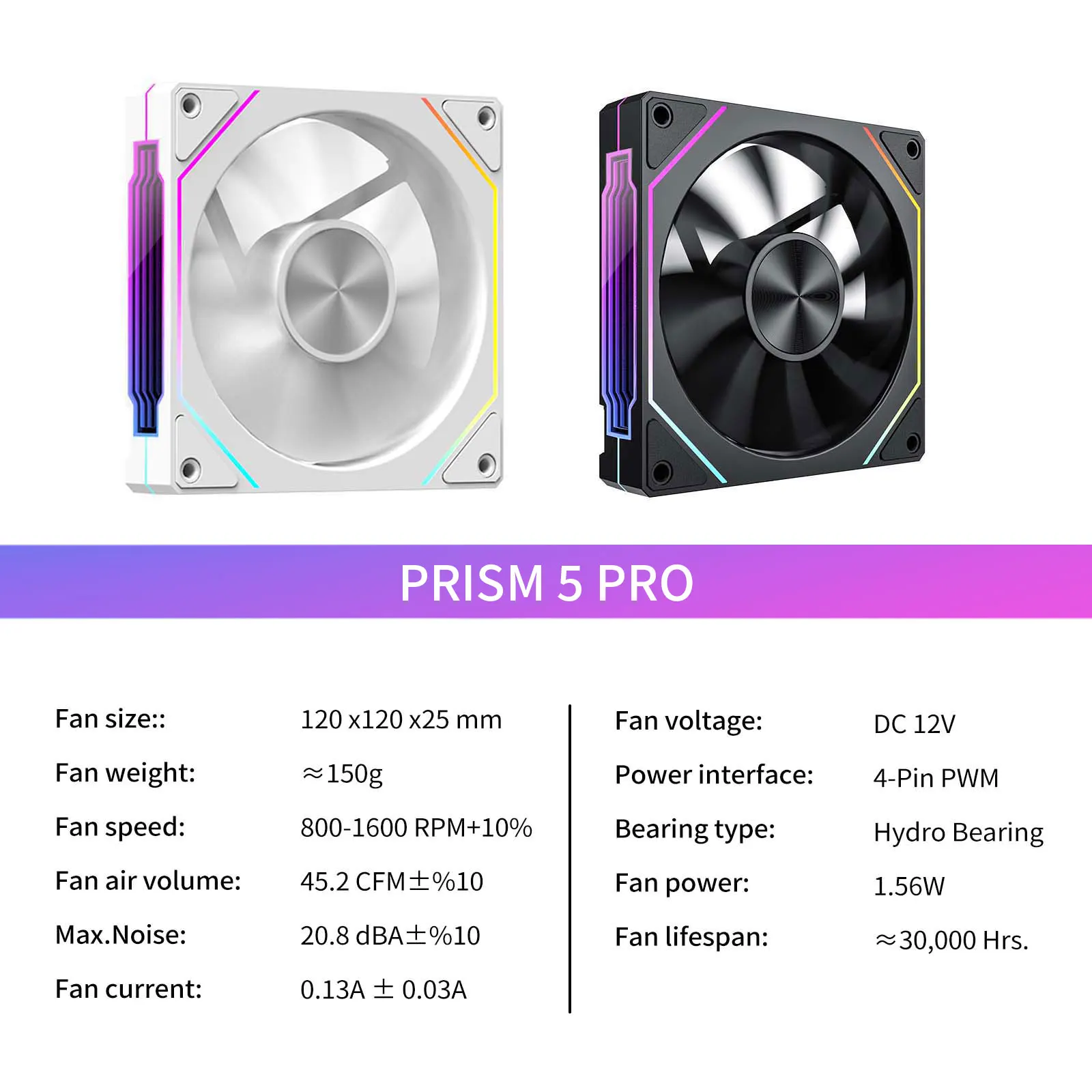 Computer Chassis Fan LDPCSJ OEM PRISM 5 PRO 12cm ARGB 4 Pin PWM Quiet Cooling Fan 12V Large Air Volume 45.2CFM/600-1800RPM
