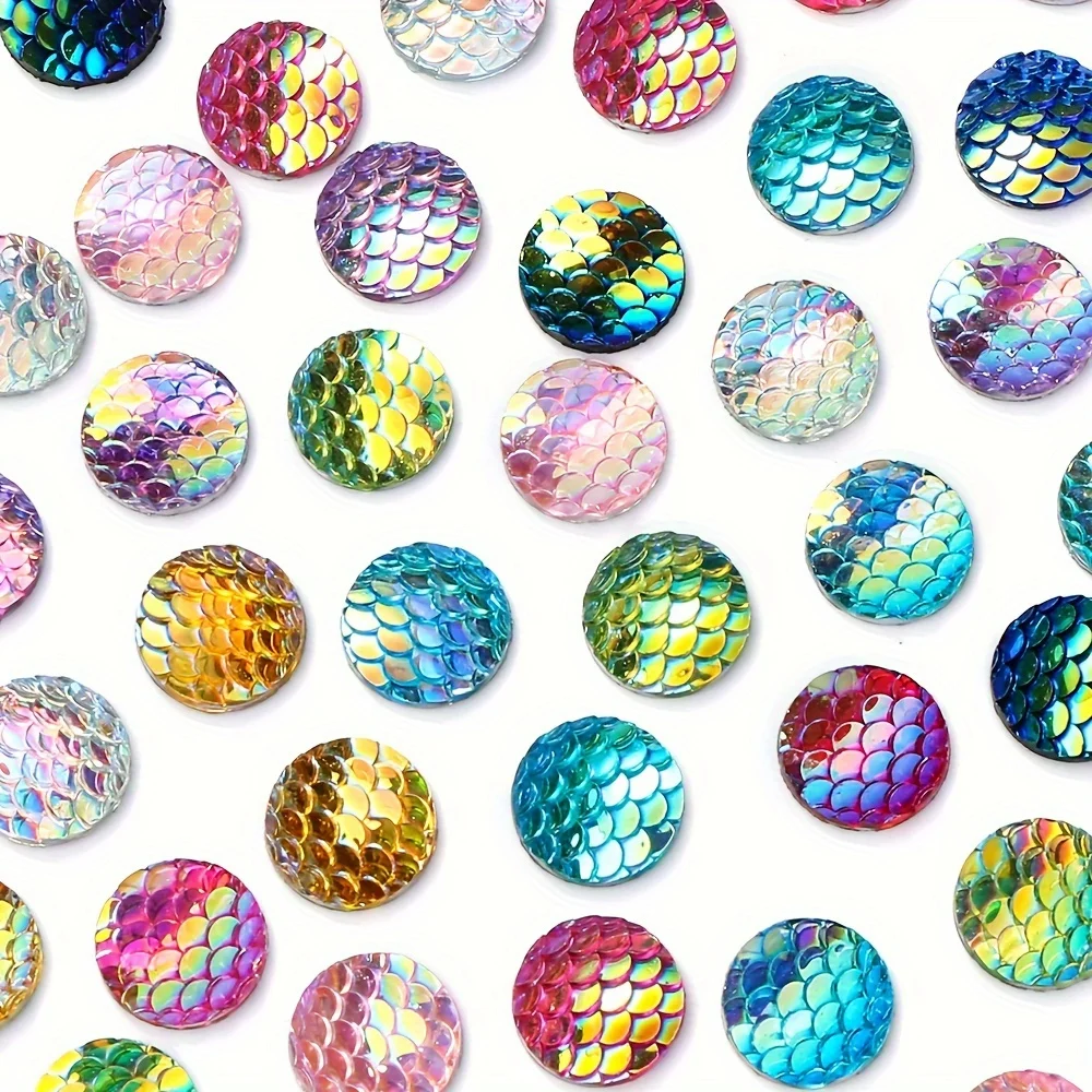 30 teile/paket 12mm Farbverlauf Bunte Fisch Skala Harz Patch Runde Harz Material DIY Kopfbedeckungen Ohrringe Haar Zubehör Patch