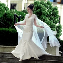 Handmade Women Cape Veil Tulle Lace Embroidery Applique 3M Elegant Wedding Capes Bridal Wraps Long Train Shawls Cloak