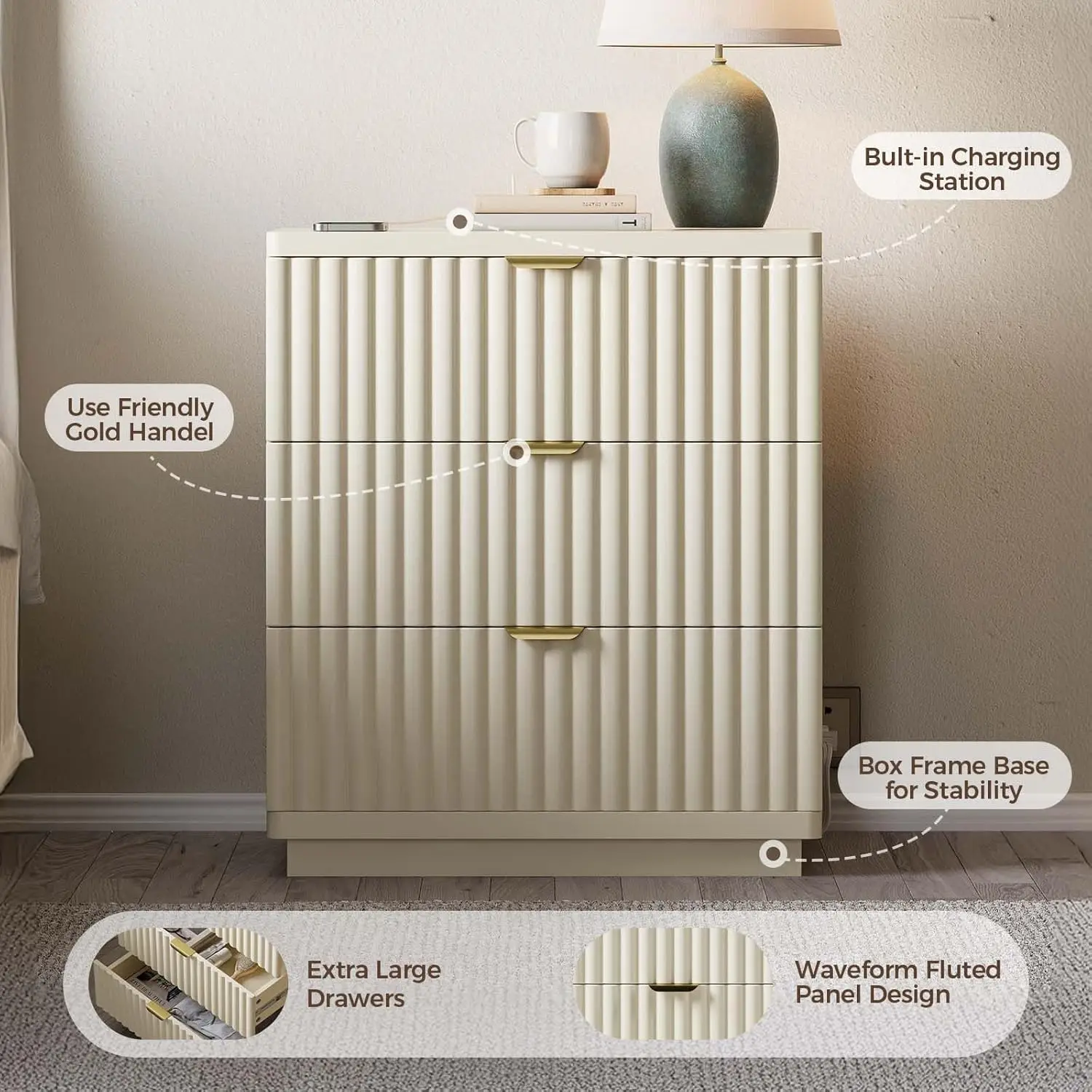 Fluted Nightstand Charging Set 5