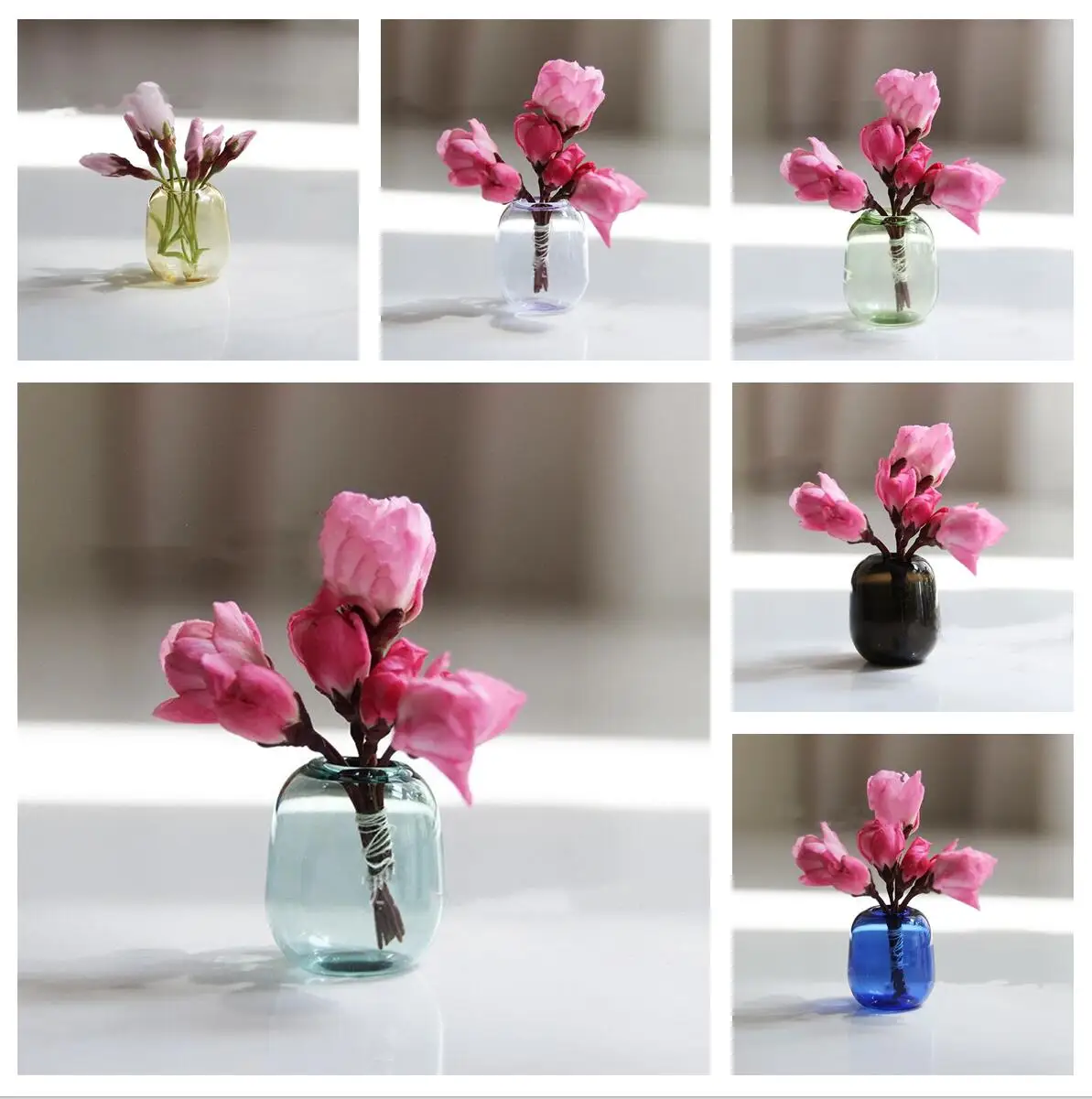 1/2X 1:12 Dollhouse Miniature Glass Vase Wishing Flowerpot Flower Arrangement For Doll House Garden Decor Kids Pretend Play Toys
