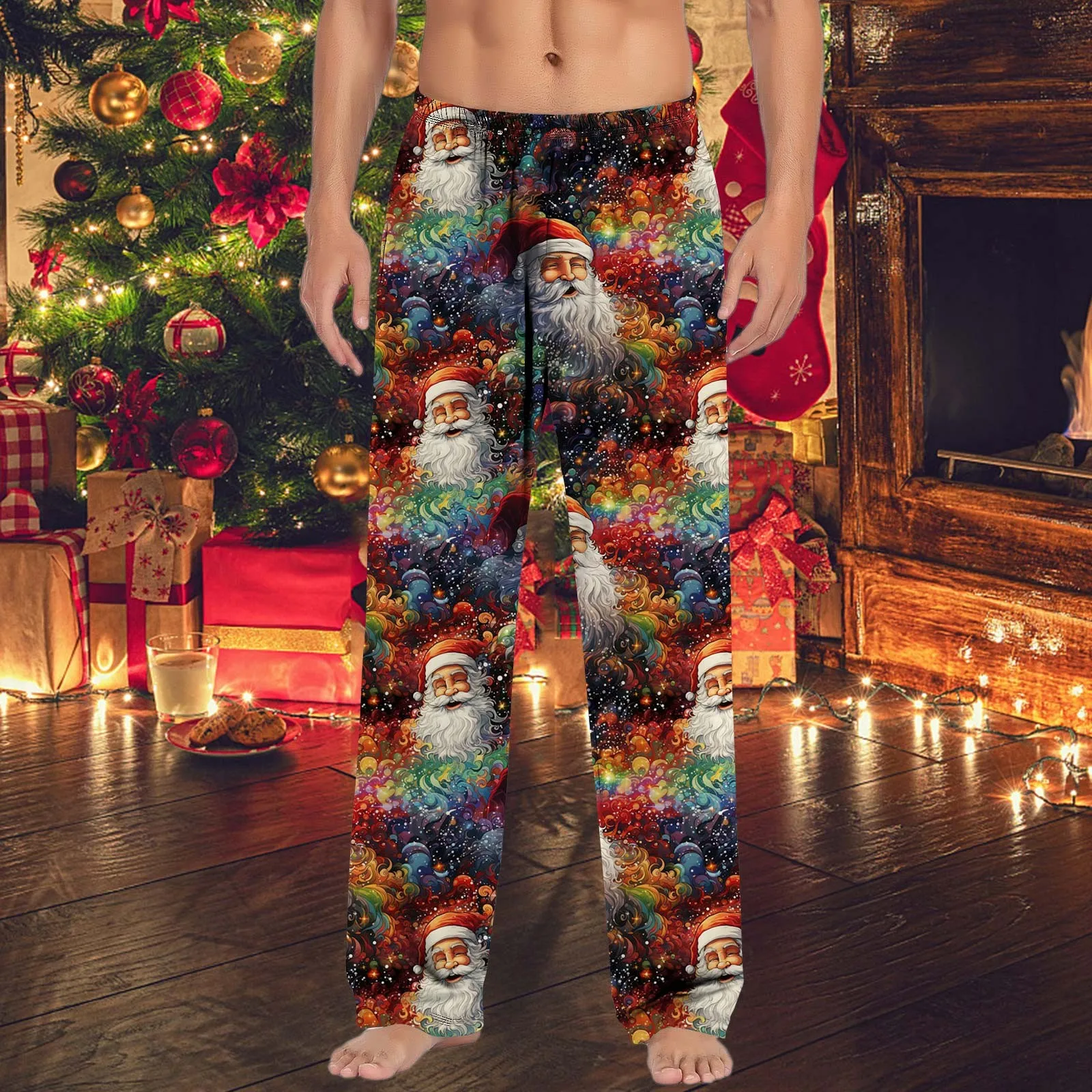 

Christmas Mens Casual Pants Pajama Pants With Drawstring And Pockets Pocket Pants Loose fit Wide Leg Pants