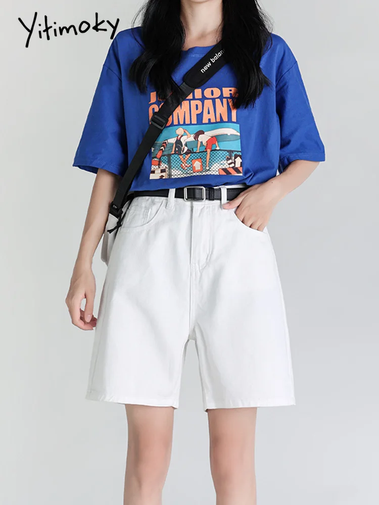 Yitimuceng Casual White Denim Shorts Women Summer Korean Fashion High