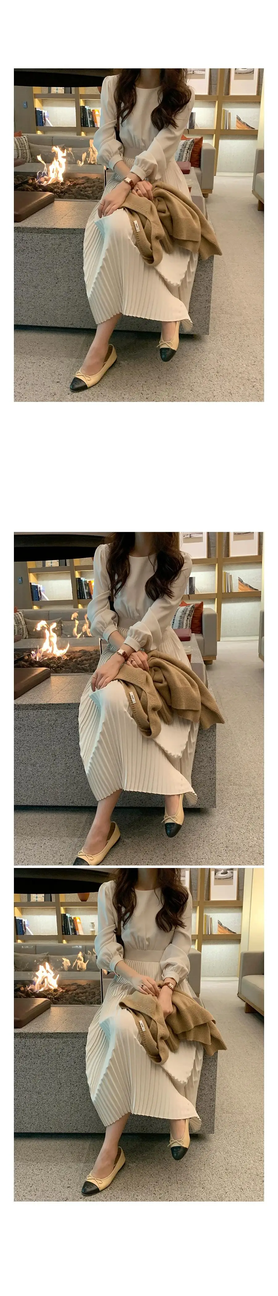 Spring Summer Women Solid Korean Pleated Dress 2022 New Long Sleeve Slim Elegant Midi Party Dress off shoulder dress