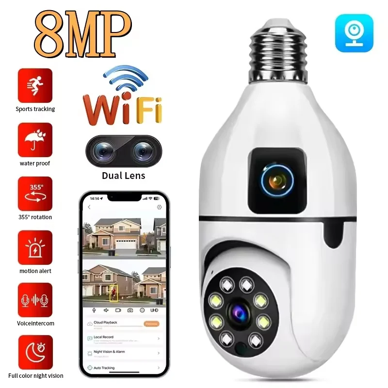 8M E27 Bulb WiFi Surveillance Camera Dual Lens Indoor Monitoring V380 pro App Security Video Monitoring Camera 1