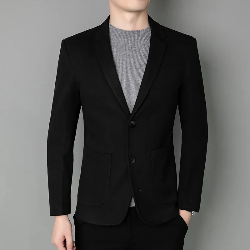 Blazer Fashion Business Handsome Gentleman Korean Version of British Style Casual Slim Solid Color Wedding Work Woolen Blazer 2