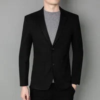 Blazer Fashion Business Handsome Gentleman Korean Version of British Style Casual Slim Solid Color Wedding Work Woolen Blazer 2