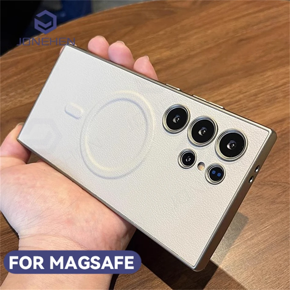 Luxury PU Leather Magnetic Shockproof Bumper Case with Magsafe Compatibility