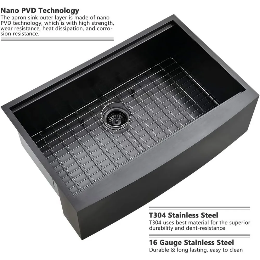 33 Black Farmhouse Kitchen Sink Workstation-VASOYO 33x22 Black Stainless Steel Farmhouse Sink Apron Front Workstation Kitchen