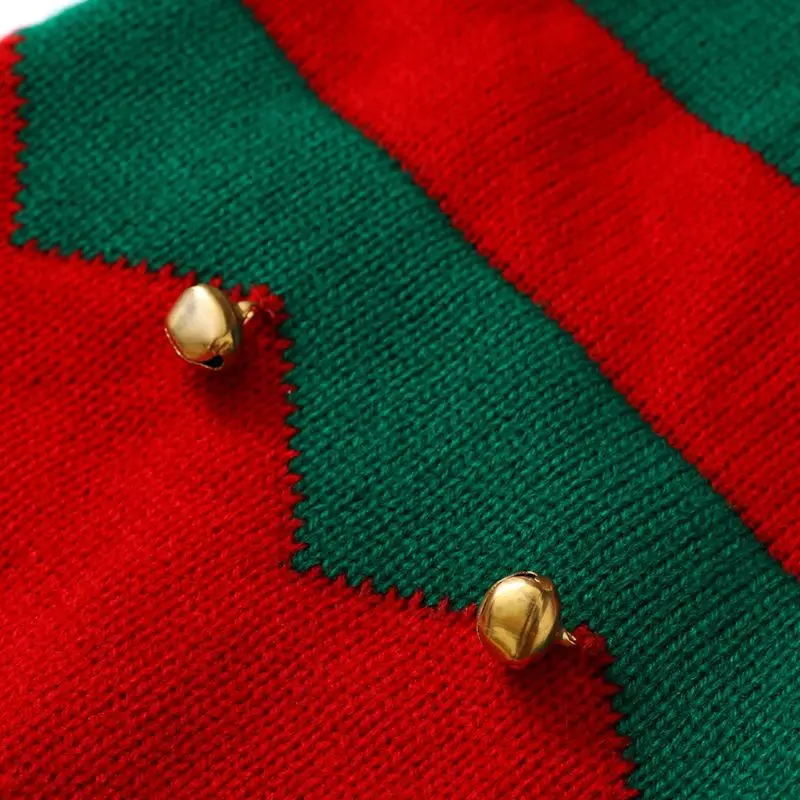 

New Christmas Elf Hat Beanie Crochet Winter Knit Red Green Wavy Stripes Skull for Baby Kids 1-6 Years Cosplay Costume