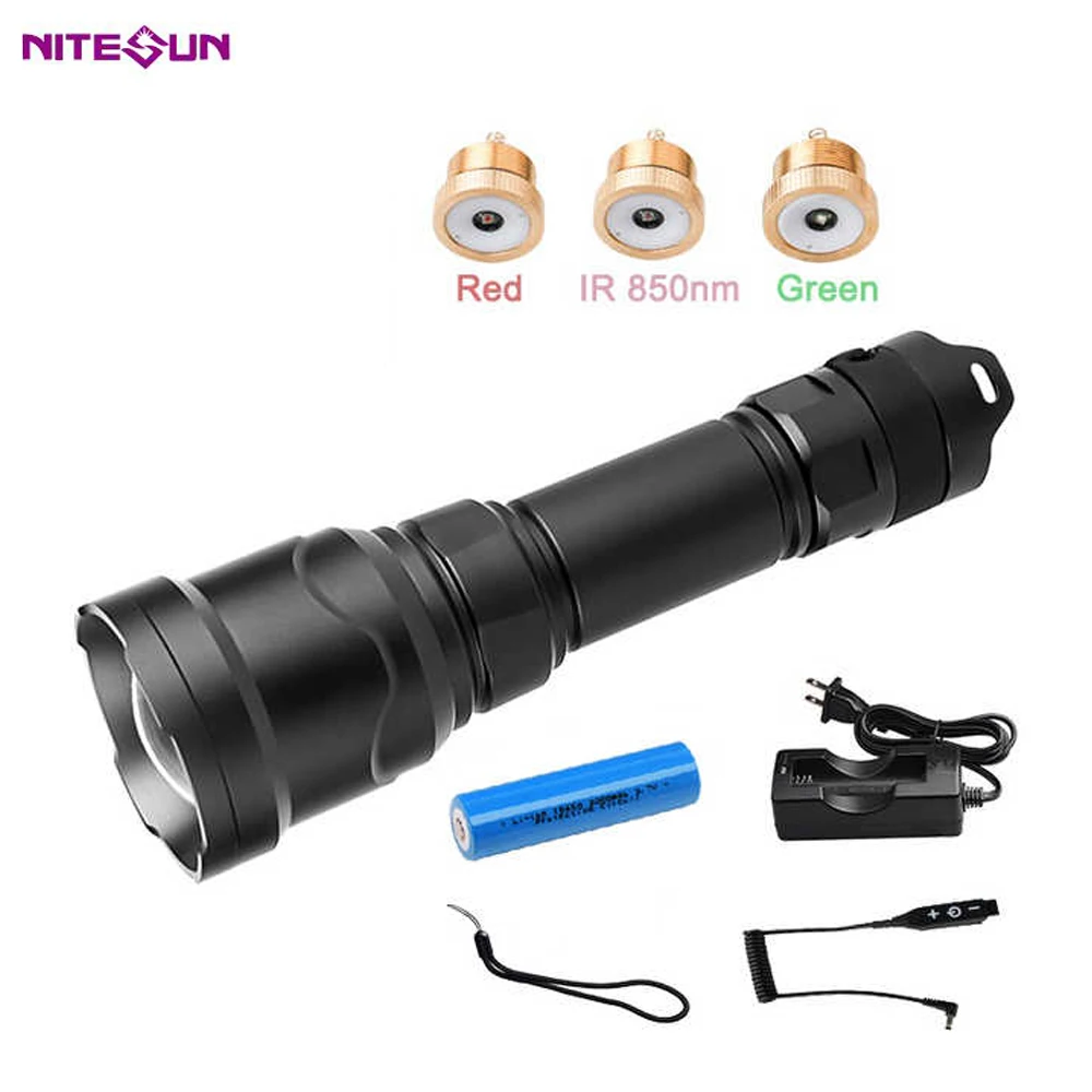 NITESUN HT10 Hunting Flashlight 6500K Red Blue Green IR LEDs Interchangeable Torch Zoom Long Rang 500 Meters Search Rescue Light