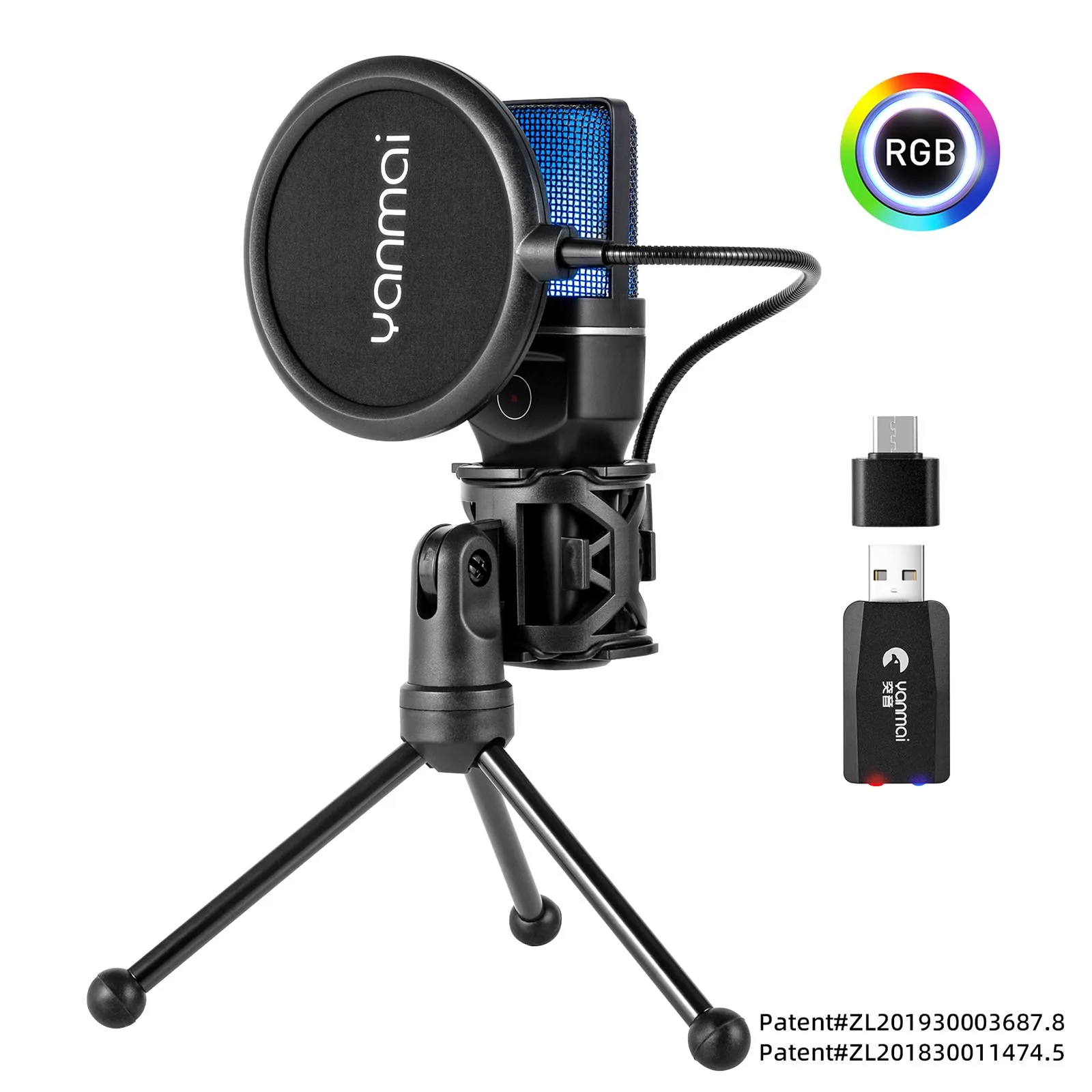 Usb Microphone for Pc Laptop Streaming Video Game Youtube Podcasts Vocals with Stand Pop Filter Double Layered Suspension Tripod