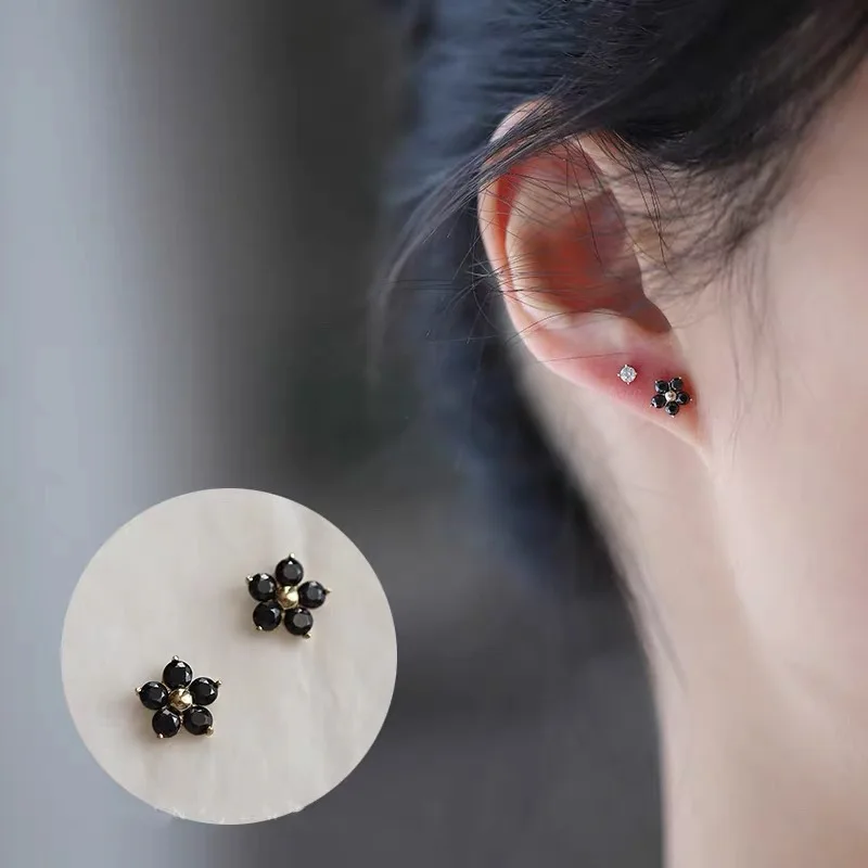 Orecchini Donna In Argento Sterling Con Opale Nero | Design Fiore E Foglia | 3,5 Cm | Ipoallergenici - 5
