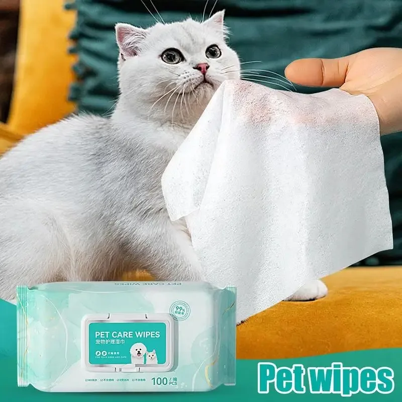 100 Sheets Pet Wipes Cat Dog Deodorant Moisturizing Cleaning Tear Stains Decomposition Odor Pure Water Safe Gentle pet cleaning wipes