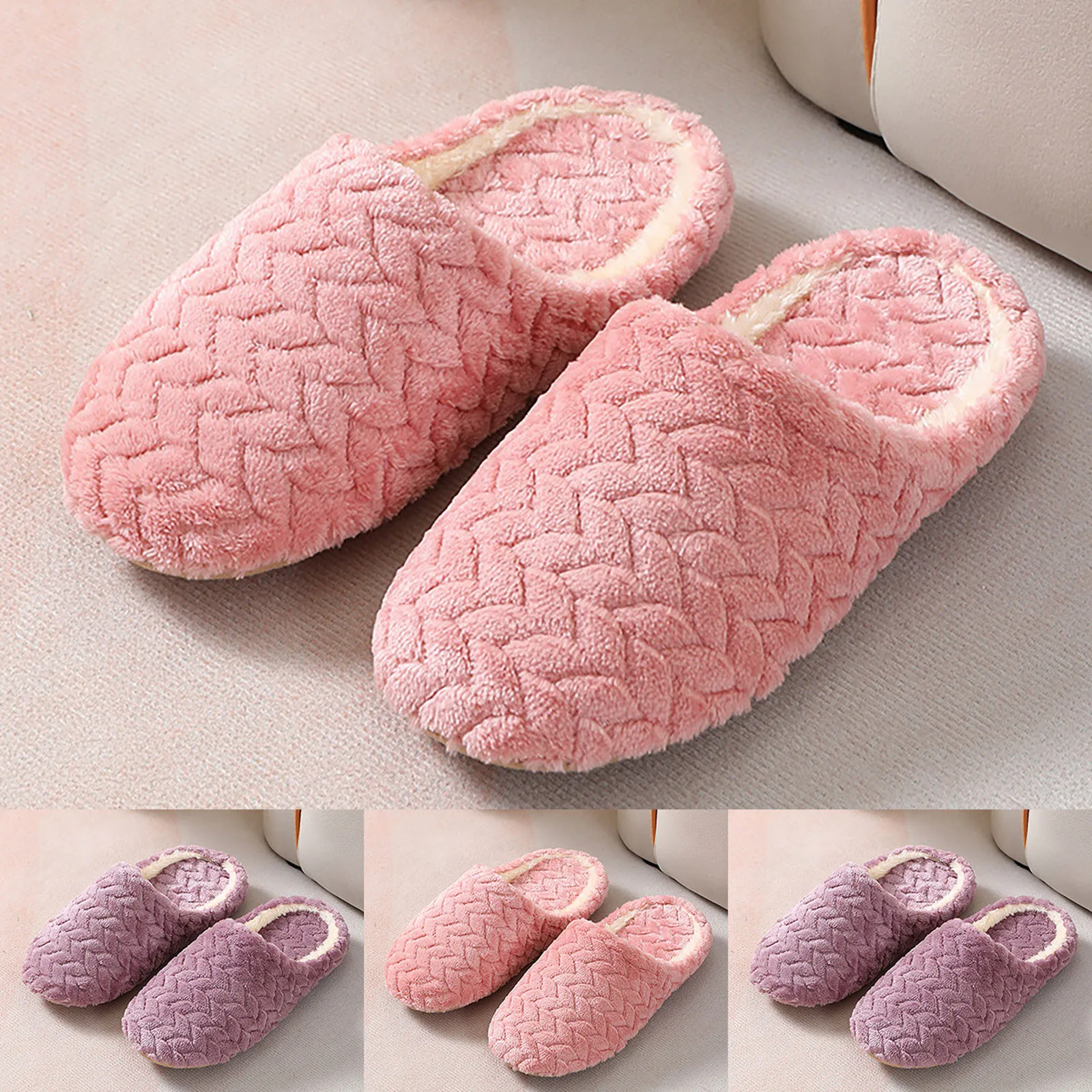 

Women Indoor Slippers Warm Plush Home Slipper Anti Slip Autumn Winter Simple Comfortable House Floor Soft Silent Slides 2023
