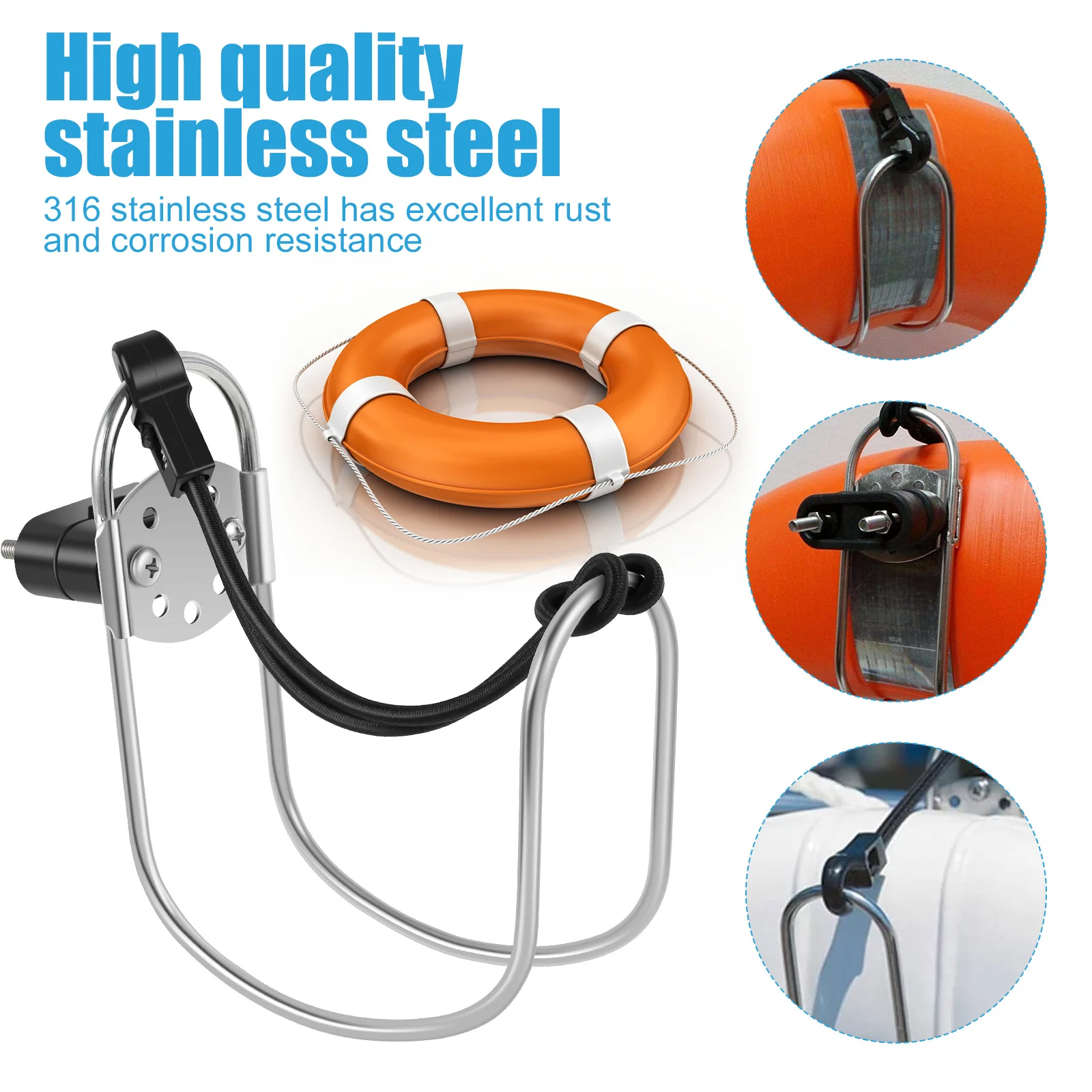 316 Stainless Steel Ship Lifebuoy Bracket  Horseshoe Lifebuoy Holder Kit Angle Adjustable Lifebuoy Ring Bracket Portable