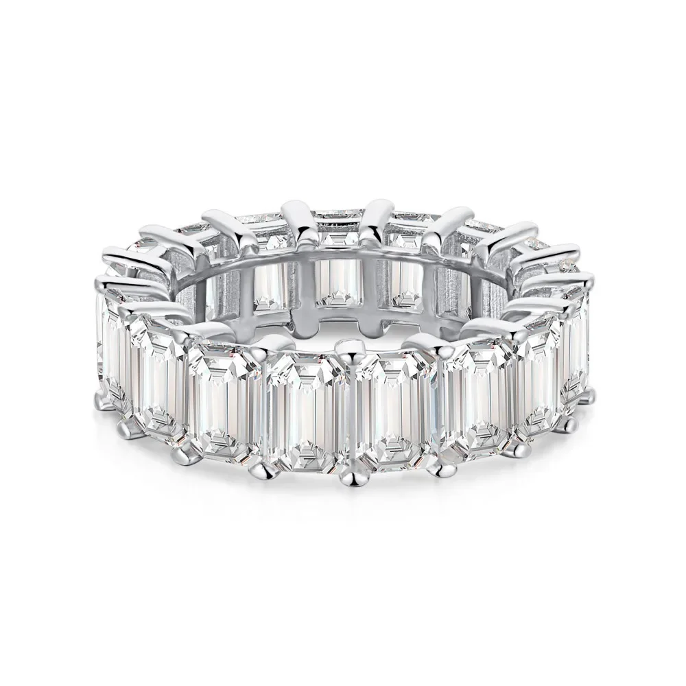 

Karlochss New S925 Sterling Silver Ring Women's Fashionable Design Rectangular Full Diamond Pink Zircon Fashion Jewelry
