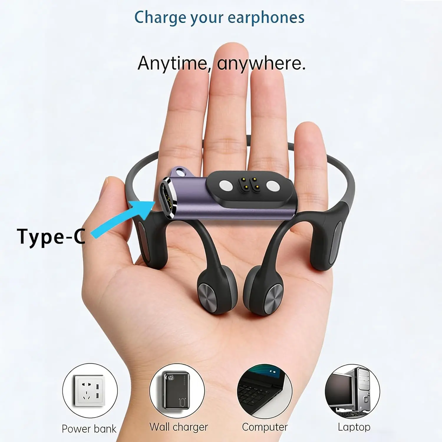 Mojawa Run Plus, Purra Run, HaptiFit Terra Aerra Bone 헤드폰 블루투스용 2개 4핀 자기 충전 USB-C 충전기 어댑터