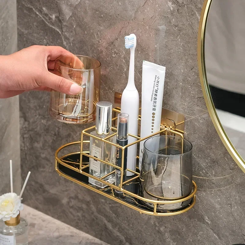 Wall Mounted Electric Toothbrush Shelf, Non-perforated Bathroom Sink Shelf, Household Toilet