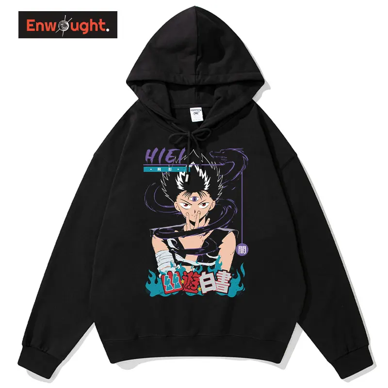 

Худи YuYu Hakusho в стиле оверсайз, зимние толстовки с капюшоном в стиле аниме Hiei, флисовый пуловер с длинным рукавом, толстовки манга Курама, мужская одежда