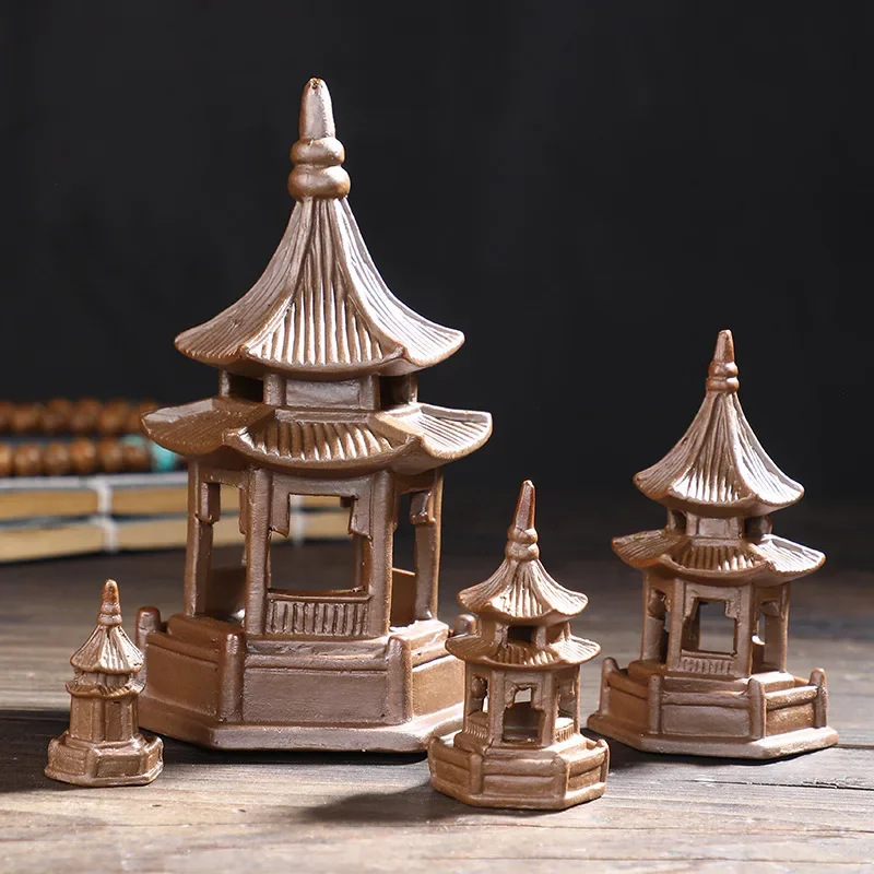 Tea Pet Ornaments Octagonal Pagoda Feng Shui Mini Garden Accessories Ceramic Decorations Home Decore Black Tea Play ornament crafts miniature figurines miniature ornament