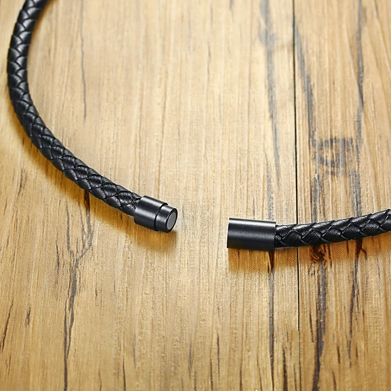 Men Necklace Leather Black Magnet Volcanic Lava Stone Choker Rock Beads Chains Necklace Women Handmade collier Dropshipping