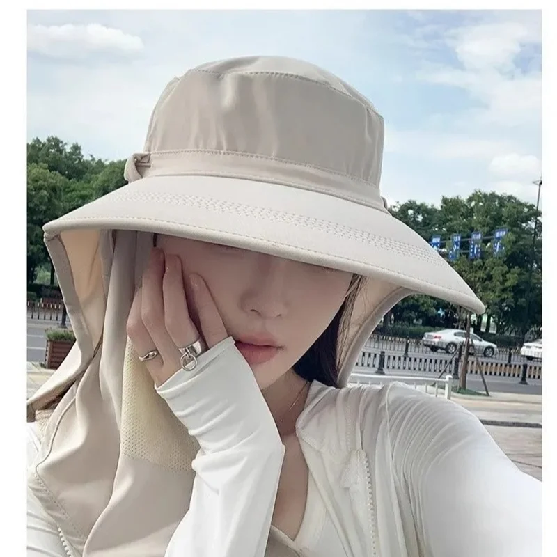 접이식 자외선 차단제 곤충 방지 모자 통기성 목 보호 여성용 통합형 태양 모자 봄 여름 야외 자외선 차단