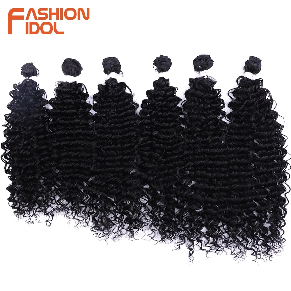 Afro Kinky Curly Hair Bundles Black Fake Hair Weave Synthetic Extensions 22 24 26 inch Deep Wave 6pcs FASHION IDOL