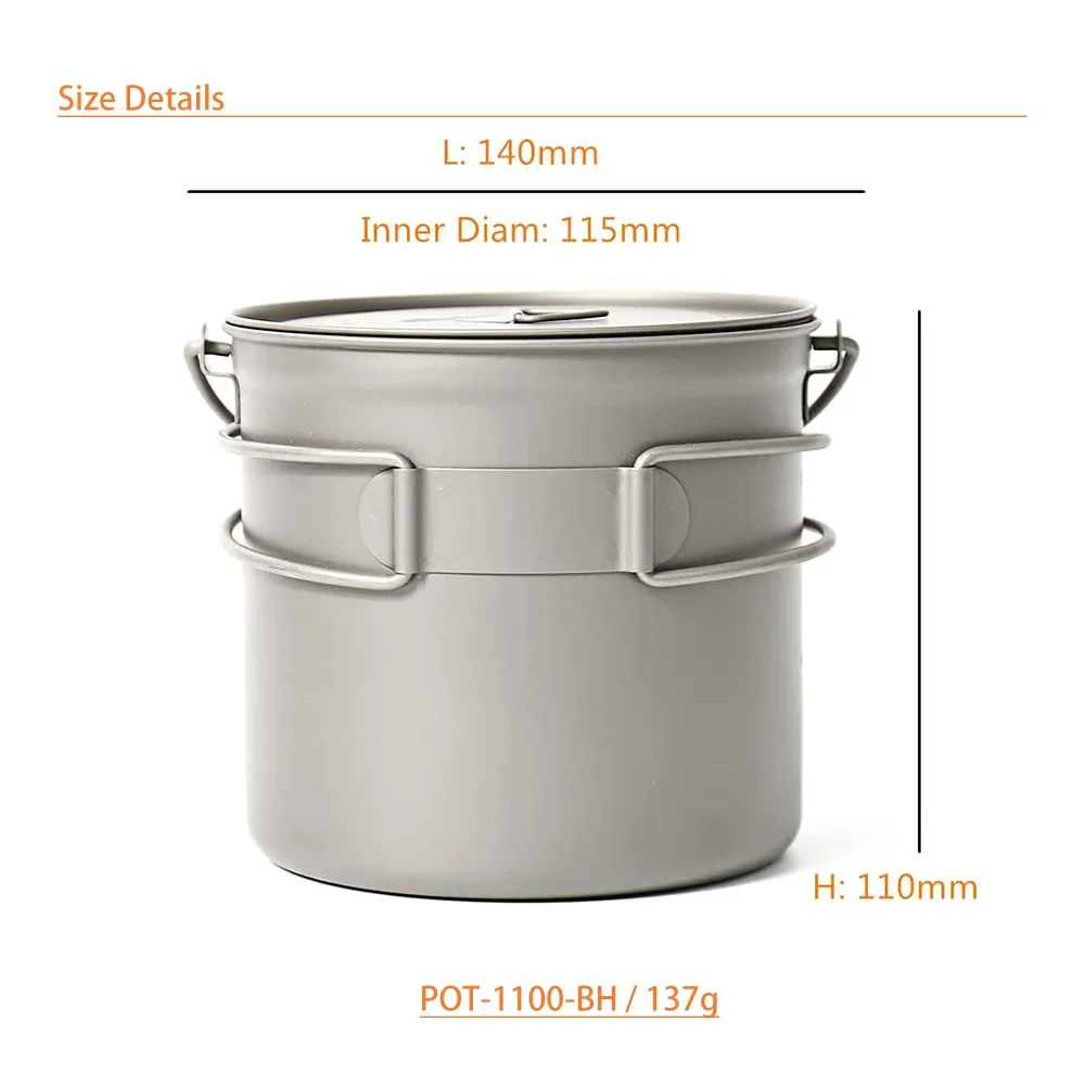 TOAKS Titanium Combo Set POT-1100-BH & STV-11 Camping Equipment 1100ml Pot with Bail Handle and Wood Stove Portable Burner 3