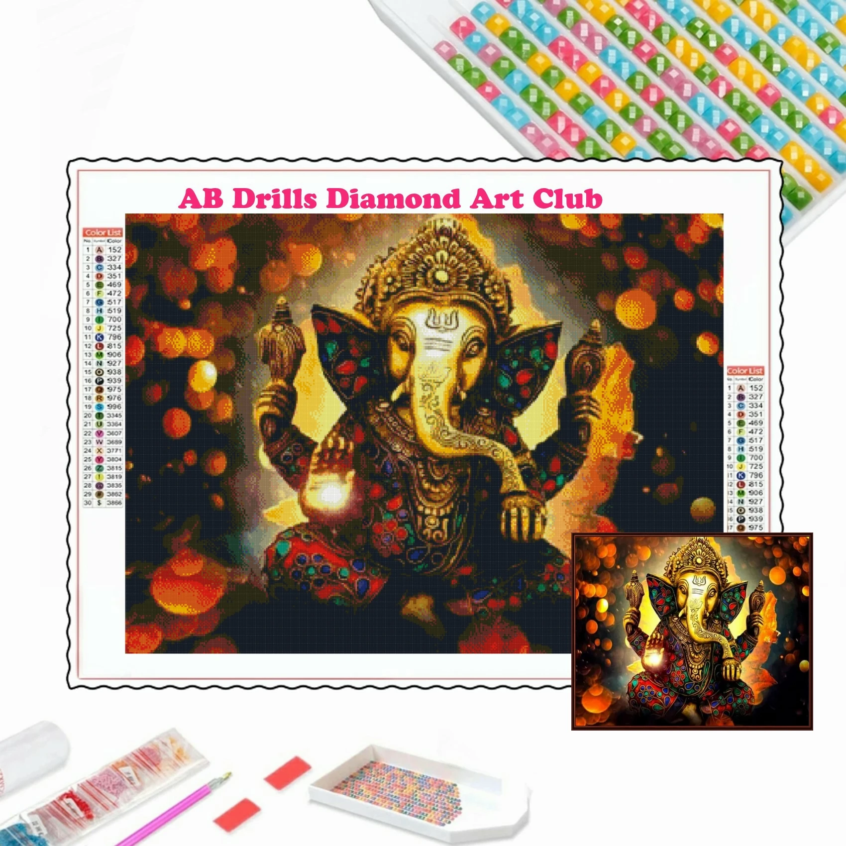 لورد غانيشا الهندي الله 5D DIY AB التدريبات الماس اللوحة التطريز الهندوسية  الدين Ganapati تمثال عبر غرزة اليدوية هدية - AliExpress, image size:1700x1700