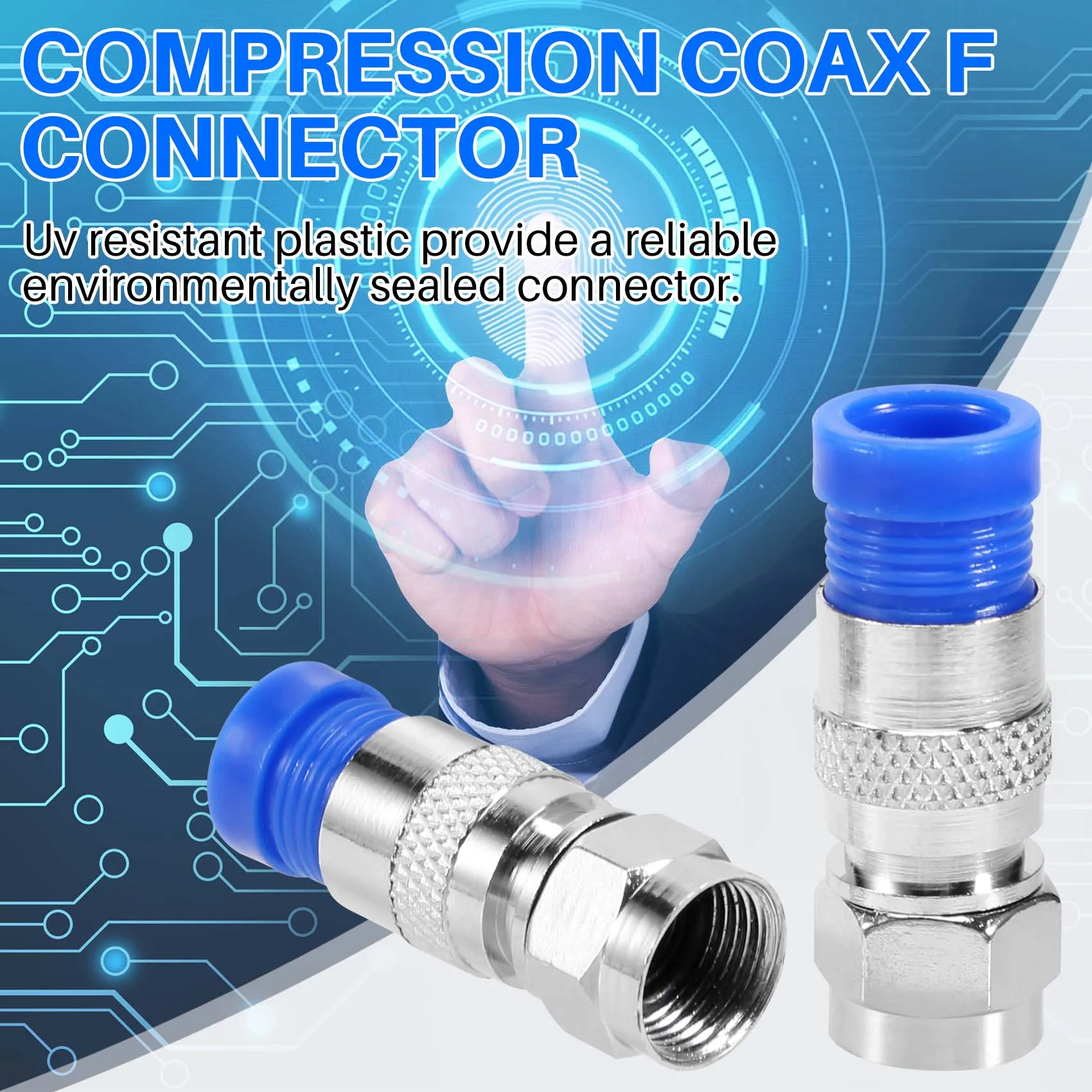 50PCS RG6 Compression Connectors Coaxial Cable Waterproof Connection F Compression Connector RG6 Coaxial Tool