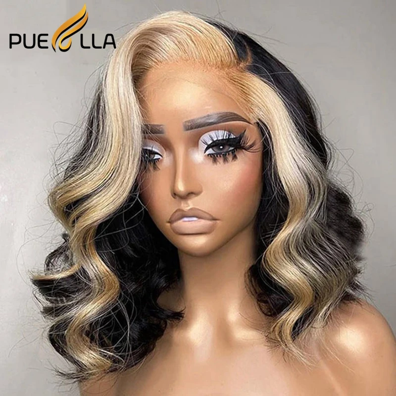 

Honey Blonde Short Wavy 13X4 Lace Front Wig Human Hair Loose Wave Prepluck Highlight Colored Glueless Frontal Wigs Ready To Wear