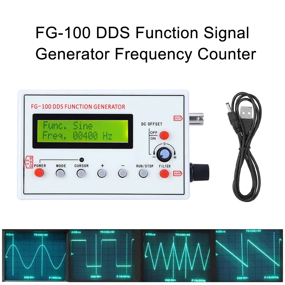 Signal Generator FG-100 DDS Function Frequency Counter Signal Source Module 1Hz-500KHz Sine+Square+Triangle+Sawtooth Waveform