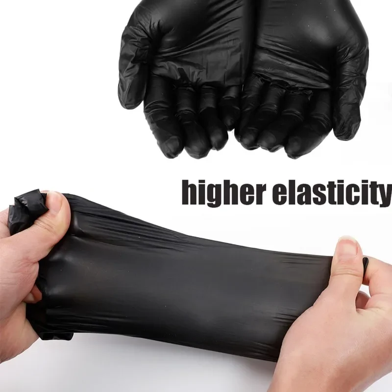 10/100PCS Disposable Black Gloves Elasticity Nitrile PVC Waterproof Working Glove Cleaning Hairdressing Kitchen Handmade Tools