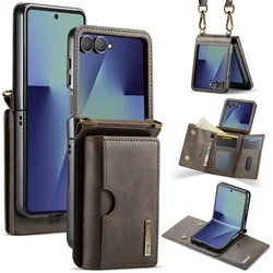 Crossbody Leather Wallet Phone Case with Lanyard and Card Slots Holder - Samsung Z Flip 8 (Coffee)