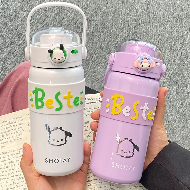 

Sanrio Pachacco Water Bottle Kawaii Sports Outdoor Anime Keeps Cold Heat Thermal Bottle Straw Cup Gift Mug Leak-proof Drinkware