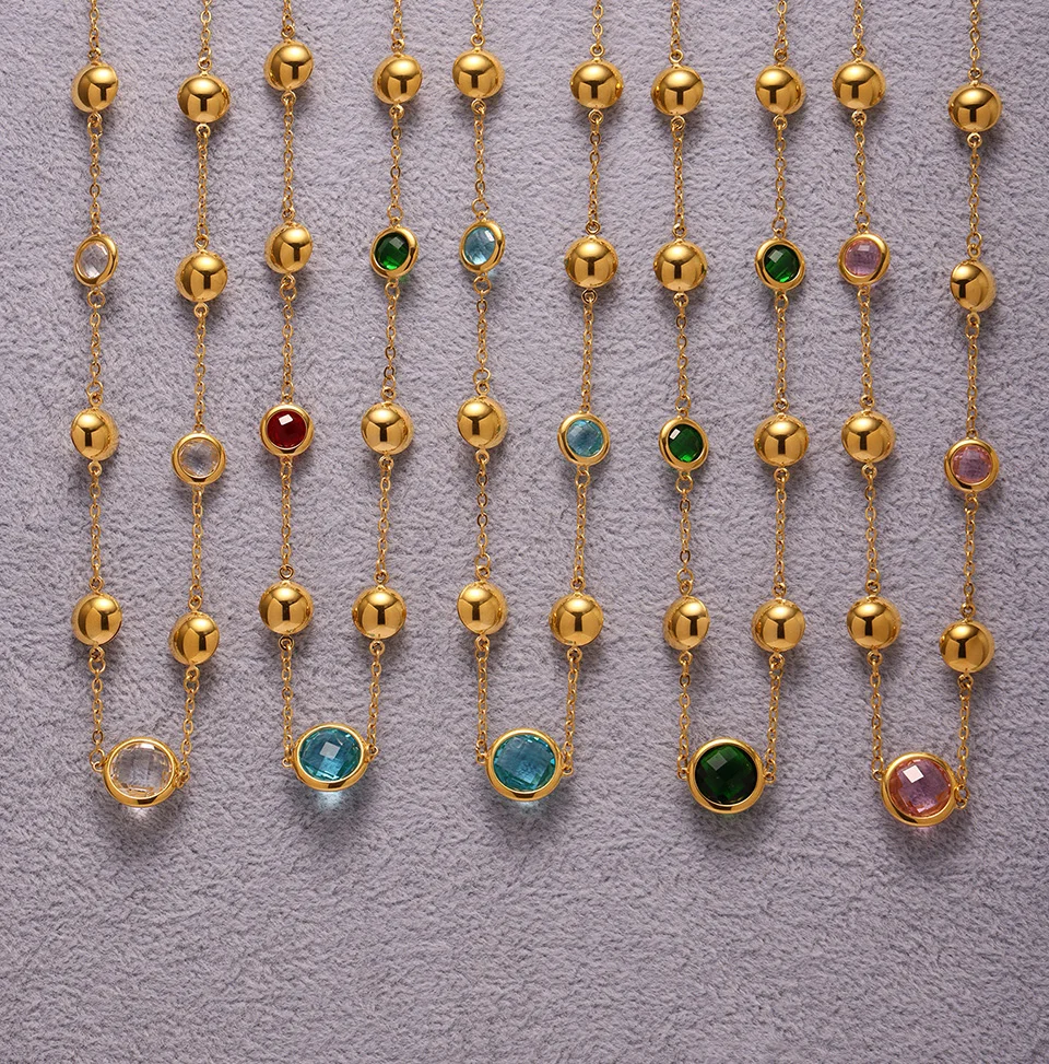 6 Farben facettiertes tschechisches Glaskristall-Halskettenarmband aus Edelstahl, 18 Karat vergoldete Kettenhalsketten, Armbänder für Frauen – Detail 13