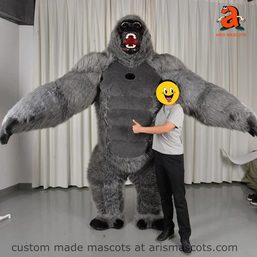 2.5m Huge Grey Gorilla Inflatable Suit Adult Blow Up Gorilla Costume