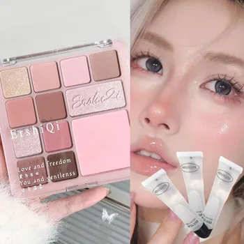 Tavolozza per trucco coreano Tavolozza per il viso all-in-one opaca, luccicante, ombretto glitterato, fard liquido levigante e evidenziatore