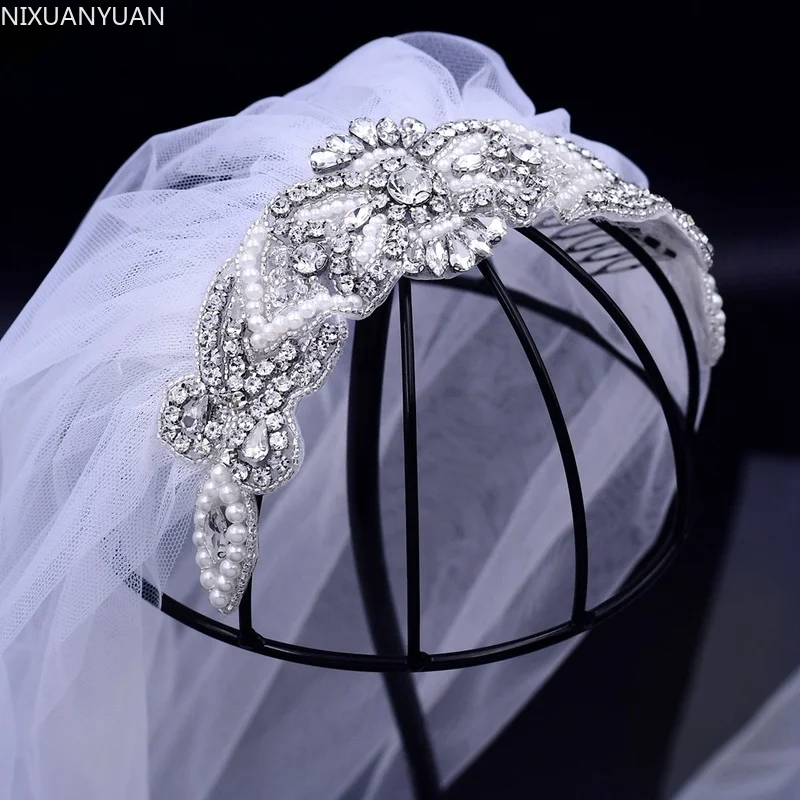 

Weddings Lace Applique Veil with Pearls Veil for The Bride Hair Accessory Bridal Headpiece Wedding Veils with Comb Accessories