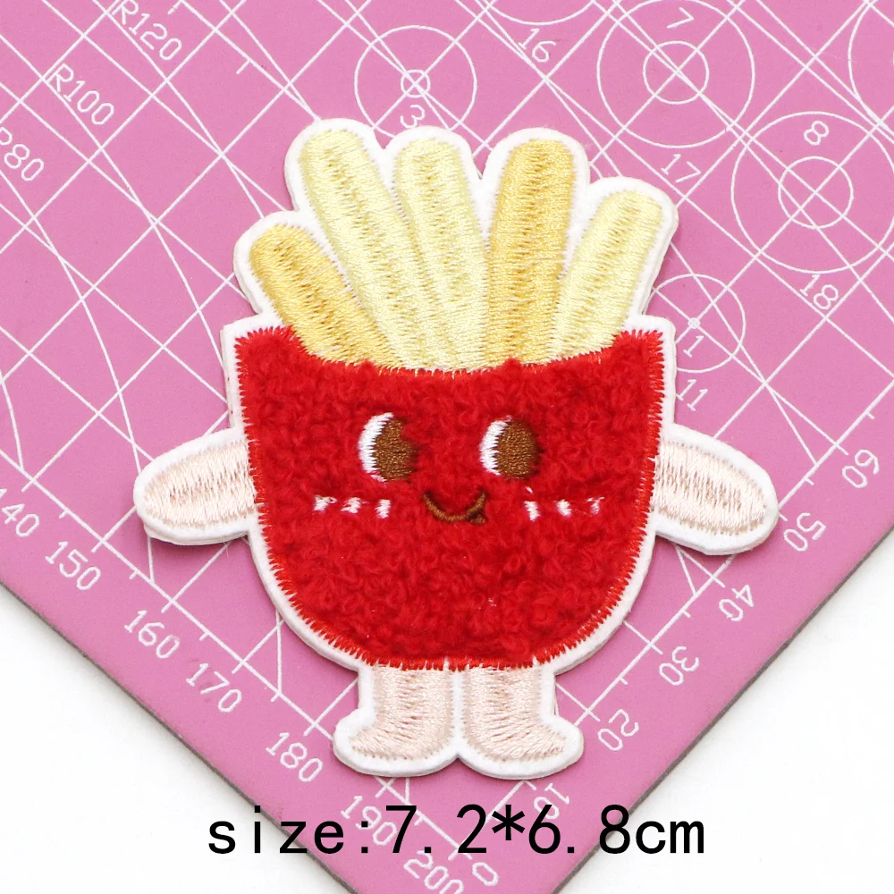 1 Stück selbstklebender Kekse- und Pommes-Frites-Aufnäher für Kleidung, zum Aufbügeln, besticktes Stoff-Abzeichen, DIY-Bekleidungszubehör – Detail 9