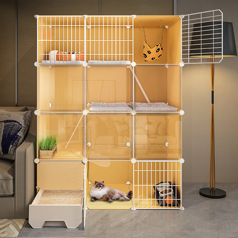 

Transparent Multi-storey Cats Cages House Living Room Household Indoor Pet Cat Villa with Toilet Cat Litter Box Pet Cage