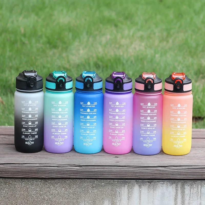 

1pc 600ML Colorful Water Bottle Motivational Drinking Bottle Sports Water Cup with Time Marker Portable Reusable Plastic Cups