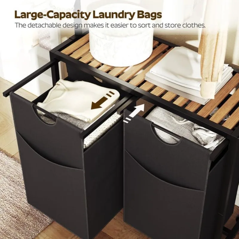 Laundry Sorter, Laundry Hamper with Hanging Rack, Sorter 2 Section, Basket with Wheels, Hampers for