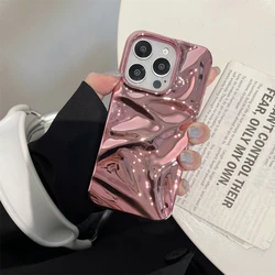 Luxury Glossy Plating Wave Phone Case with Camera Protection and Shockproof Back Cover - iPhone 14 (Pink)