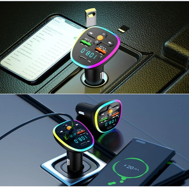 Allume-cigare chargeur de voiture double USB QC 3.0 Charge rapide 12V Auto  FM émetteurs Bluetooth mains libres, prises d'appel - AliExpress