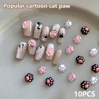 10/5Pcs Cat Paw Nail Charm Resin Cartoon Manicure Ornaments Mini 3D Nail Art Decoration 1