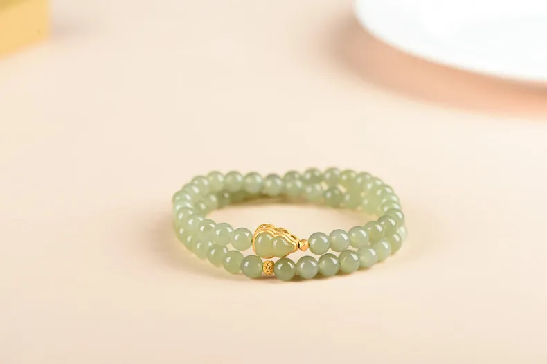 Mode Luxus Schmuck Perlen Armband Frauen Doppel Schleife Armband 6mm Silber Überzogene Gold Mit Handgemachte Einfache Natürliche Hetian Jade – Detail 3